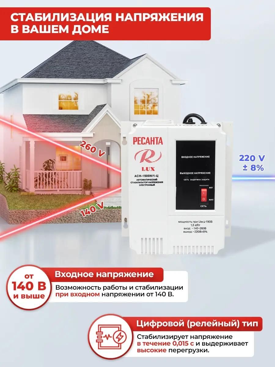 Стабилизатор напряжения однофазный Ресанта ACH-1500H/1-Ц Lux <63/6/20>