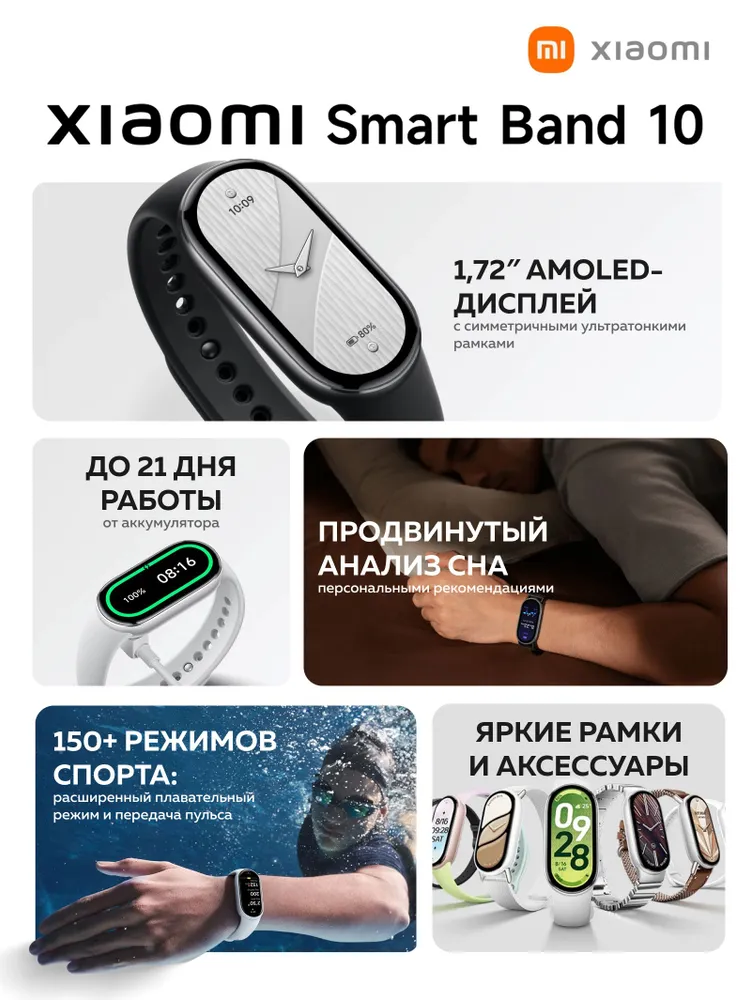 Фитнес-браслет Xiaomi Smart Band 10 Midnight Black, model: M2459B1