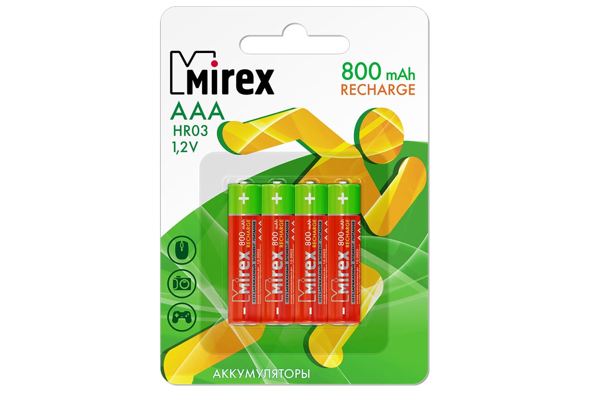 Аккумулятор тип AAA Mirex  800mAh (4шт в блистере), 23702-HR03-08-E4 Цена за шт
