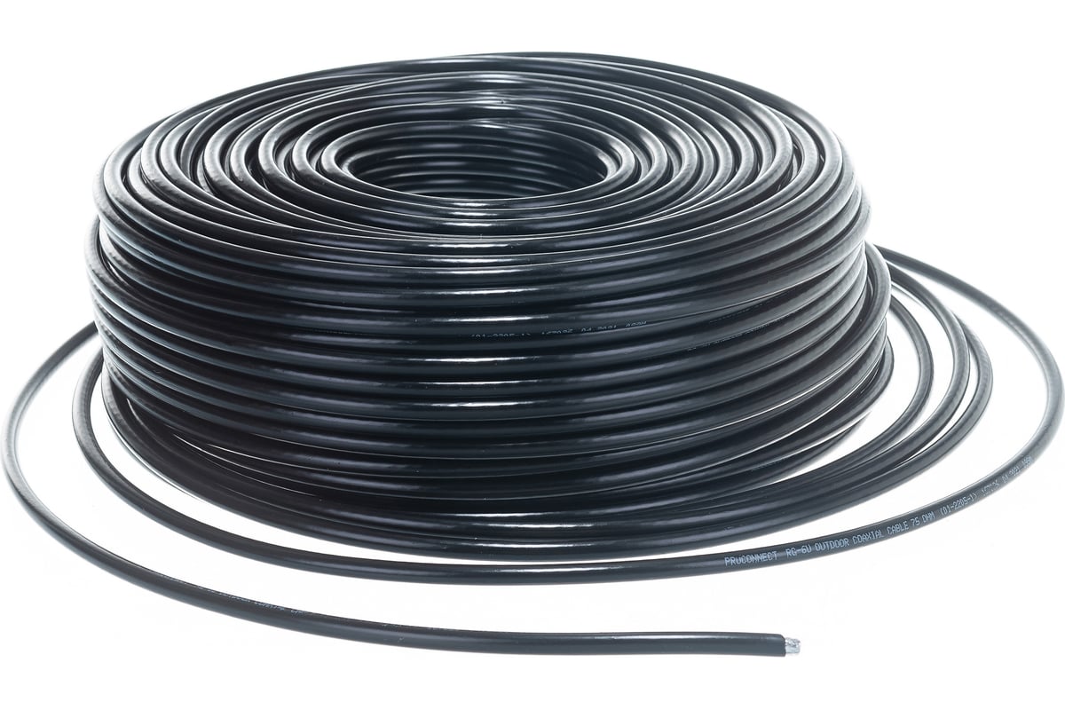 Кабель коаксиальный PROconnect RG-6U, 75 Ом, CCS/Al/Al, 48%, бухта 100 м, черный OUTDOOR <01-2205-1>, шт, 20%