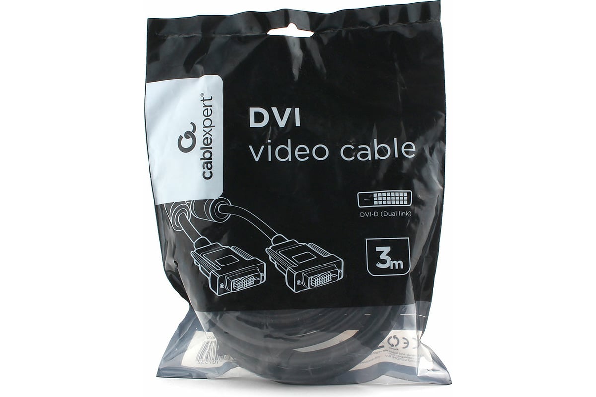 Кабель DVI-D dual link Cablexpert CC-DVI2L-BK-10, 25M/25M, 3.0м, CCS, черный, экран, феррит.кольца, 