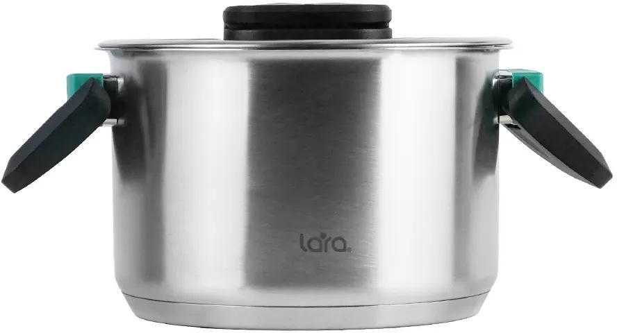 Кастрюля LARA LR02-245 (нерж) ИЗУМРУД 24см, 6,4л, 5-слойное капсул. индукц. дно, складные ручки