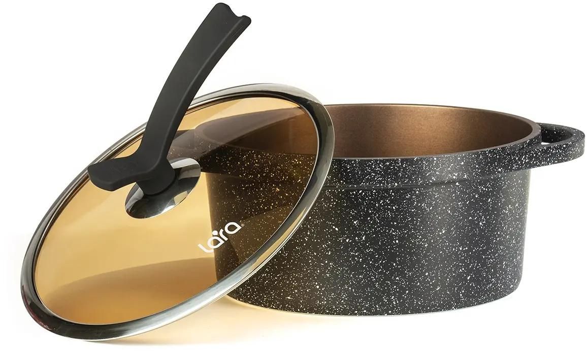 Кастрюля LARA LR02-231 серия Orlean 20см, 2.6л, мрамор, Bronze, капс. индукционное дно, крышка