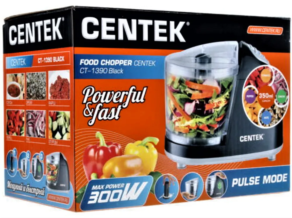 Чоппер Centek CT-1390, белый, 300 Вт, стакан 350 мл, импульсный режим работы