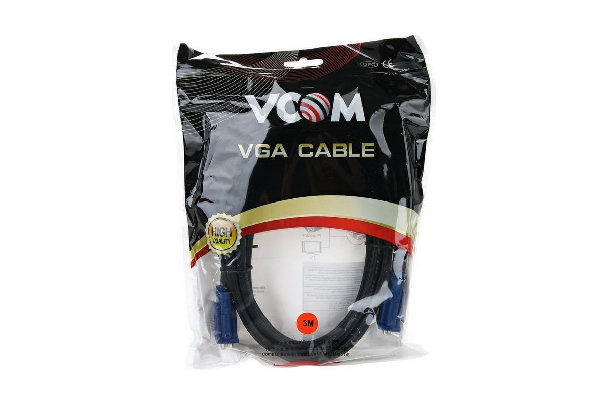Кабель VCOM VVG6460-3MO Кабель удлинительный Монитор-SVGA card (15M-15F) 3m, 2 фильтра