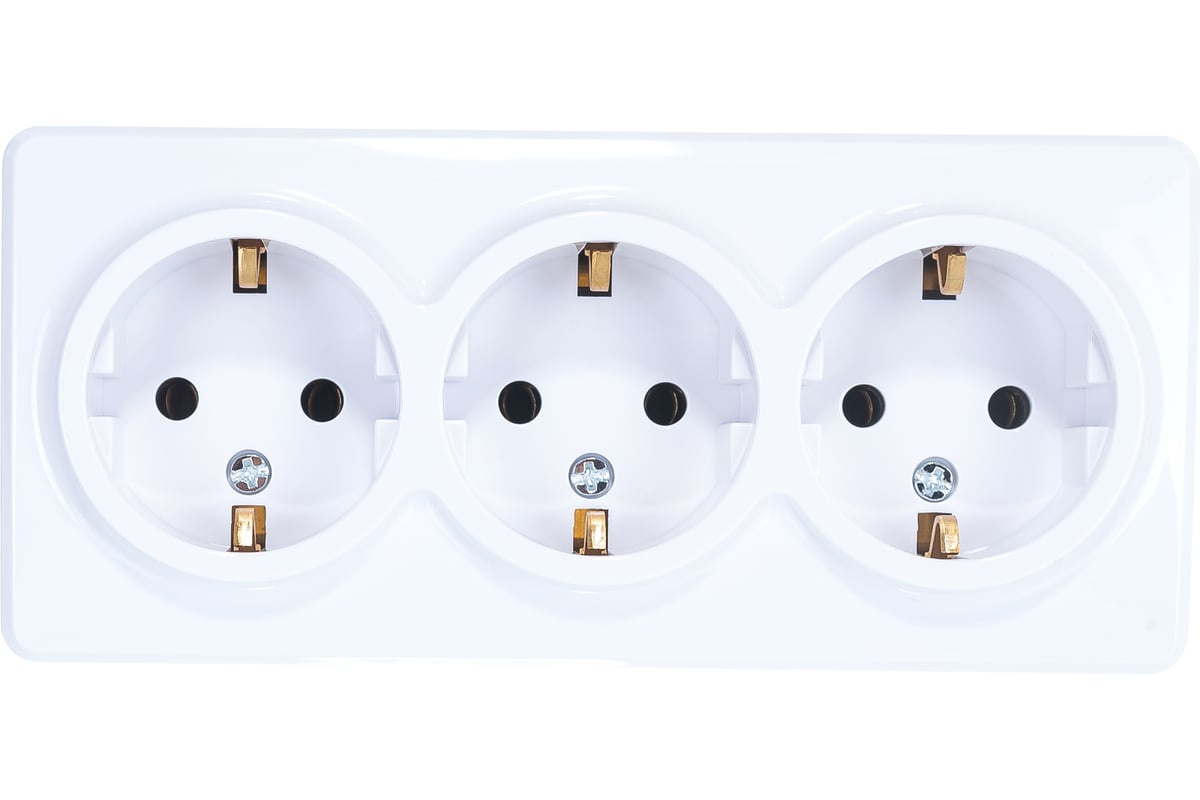 ЭРА Розетка 3х2P+E Schuko, 16A-250В, IP20, ОУ, Эра Эксперт, белый, 11-2208-01 (1/6)
