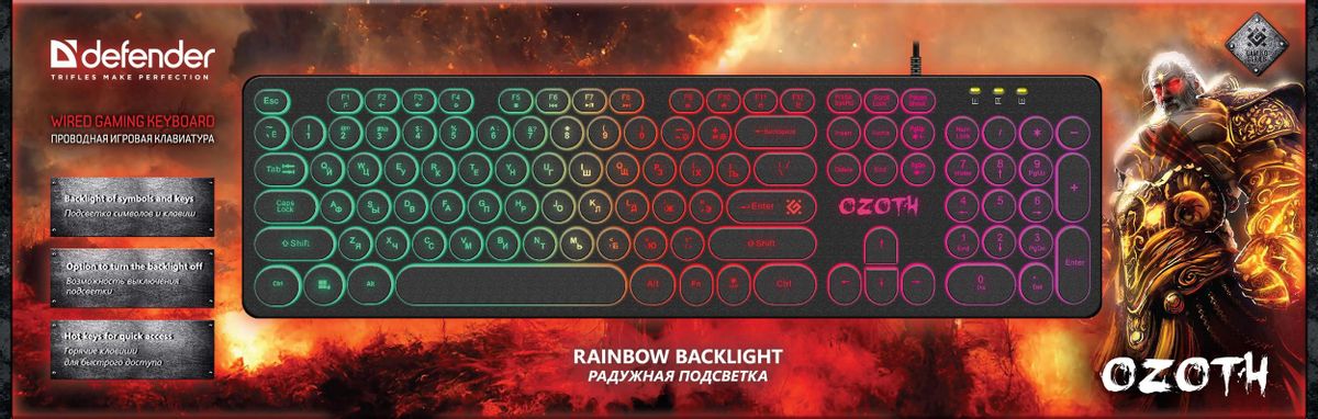 Клавиатура Defender Ozoth GK-106 игровая, мульмедиа, подсветка, USB, чёрный