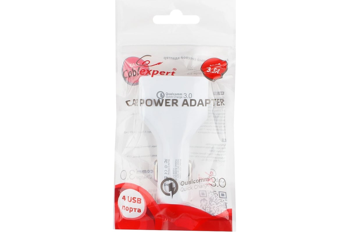 АЗУ Cablexpert MP3A-UC-CAR18, 12V->5V 4-USB, поддержка quick charge 3.