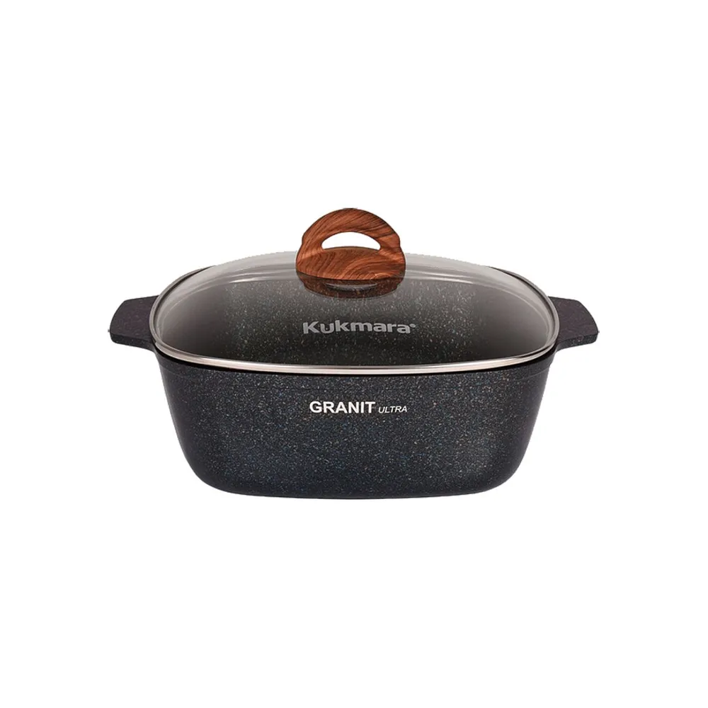 Кастрюля - Жаровня 4,0 л Kukmara 260х260 квадратная а/п Granit ultra blue, ст/крышка 1/4