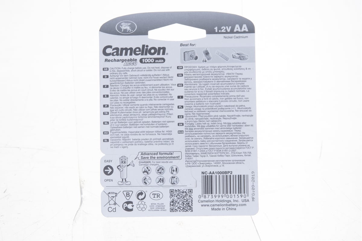 Аккумулятор Camelion AA-1000mAh Ni-Cd BL-2 (NC-AA1000BP2, аккумулятор,1.2В) (2 шт. в уп-ке)