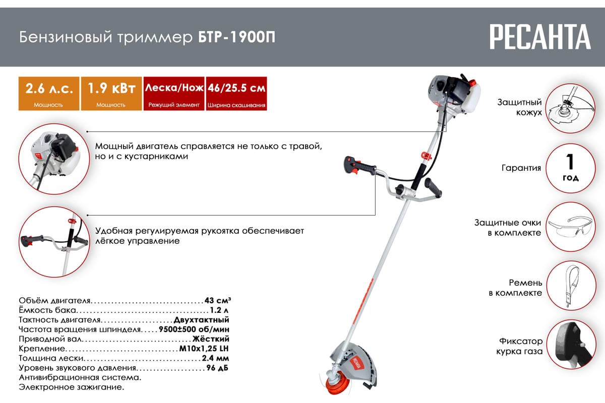 Триммер бензиновый Ресанта БТР-1900П