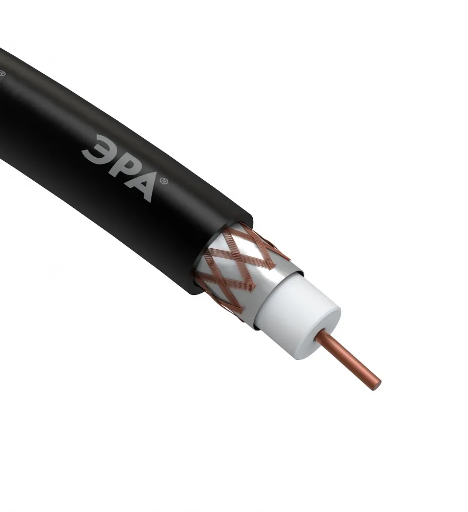 ЭРА R-64-PE100 Кабель коаксиальный RG-6U, 75 Ом, Cu/(оплётка Cu 64%), PE, цвет чёрный, бухта 100 м