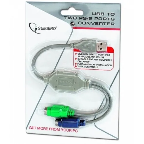 Адаптер Gembird UAPS12 PS/2 устройства -> USB , 2xPS/2 /AM, 50 см, блистер