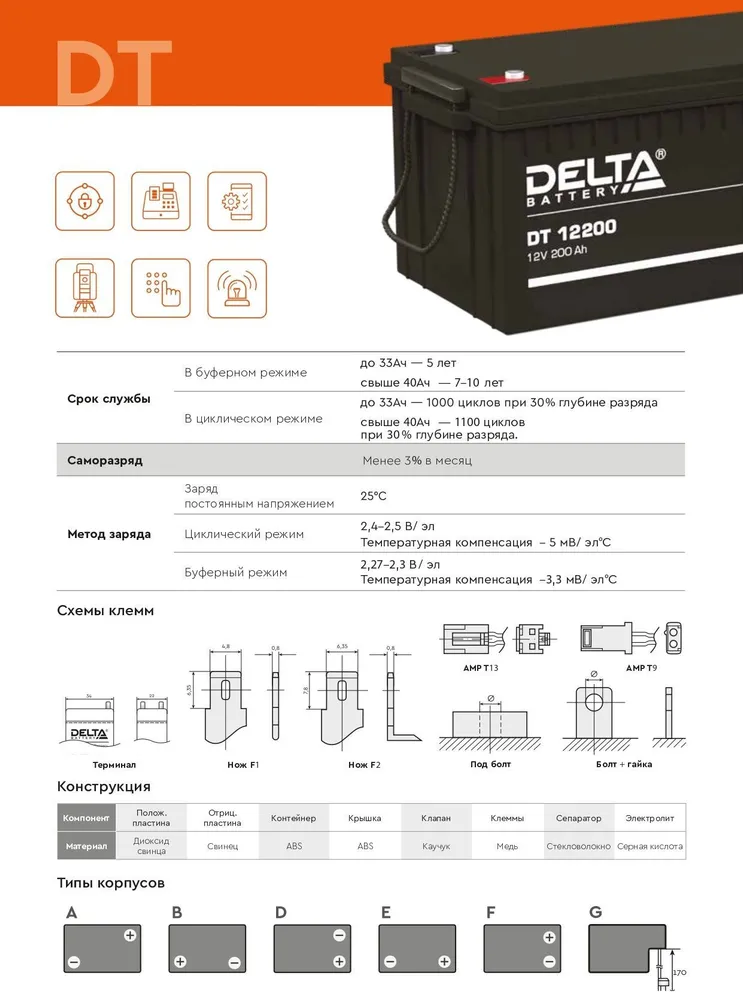 Аккумуляторная батарея Delta DT 6033 (125мм) напряжение 6В, емкость 3,3Ач (125х33х67mm)