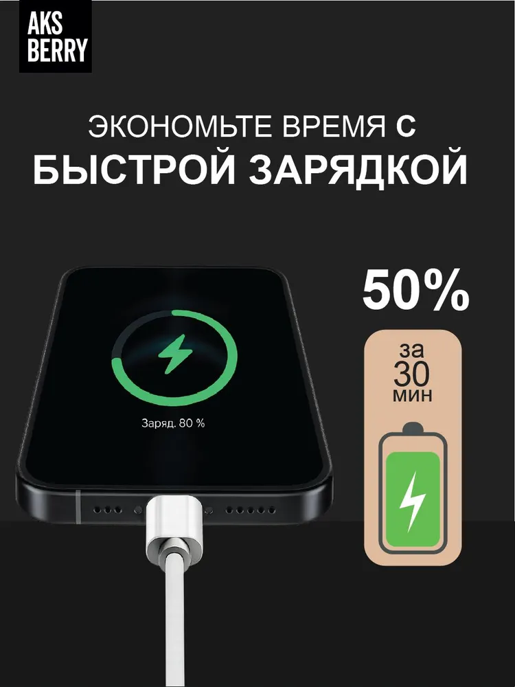 Сетевое ЗУ Aksberry T42 QC3.0 + кабель iPhone (белый)