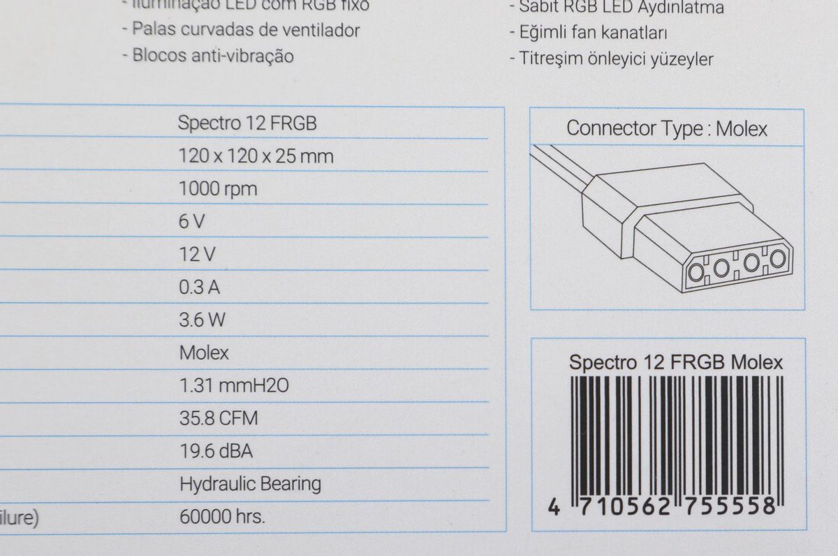 Вентилятор Aerocool Spectro 12 120x120mm 4-pin (Molex)20dB 140gr LED Ret