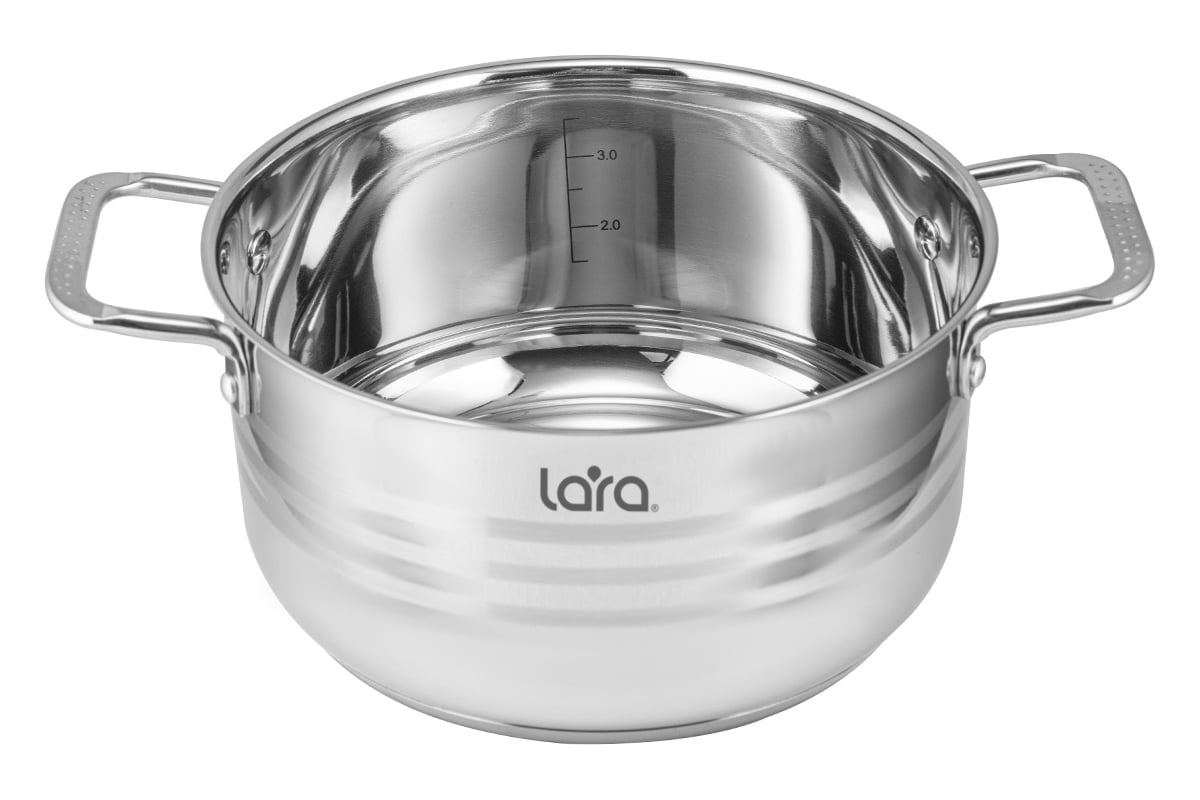 Кастрюля LARA LR02-01 (нерж) серия STANDART  <1.5л> 16x9см, капсулированное индукционное дно, крышка