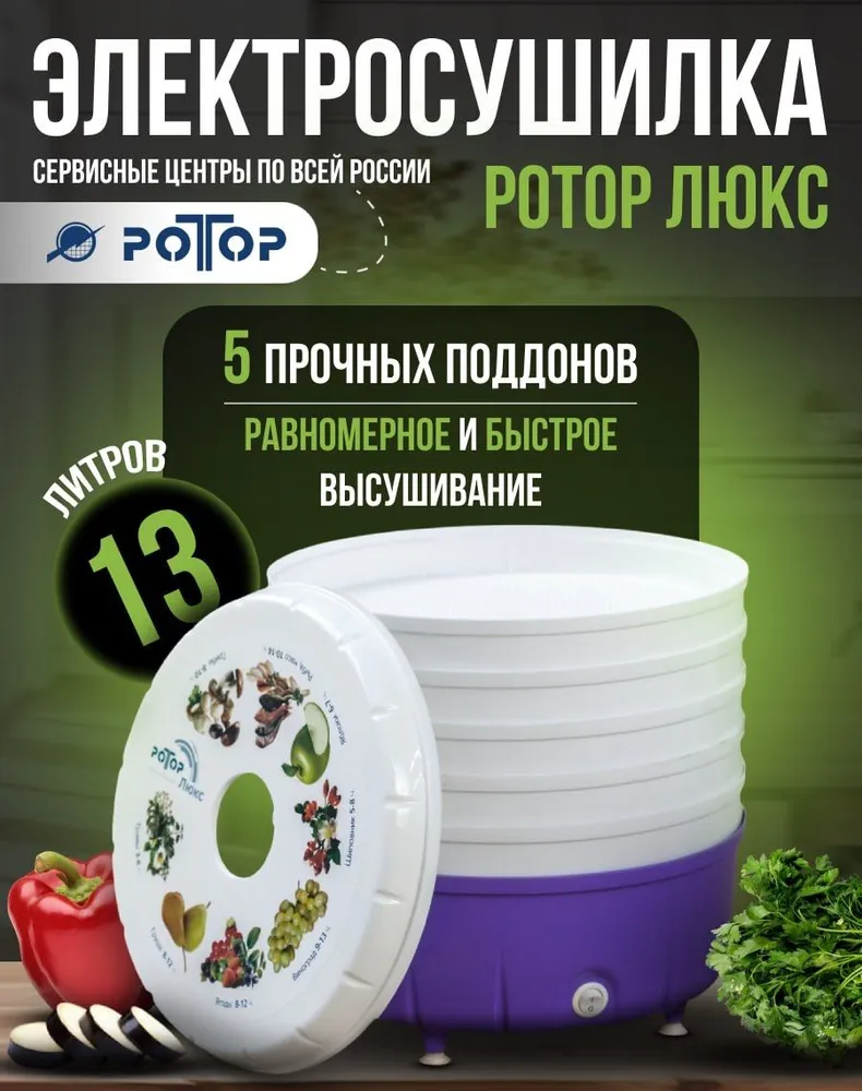 Сушилка для овощей и фруктов Ротор-Люкс СШ-023 белый/фиолетовый