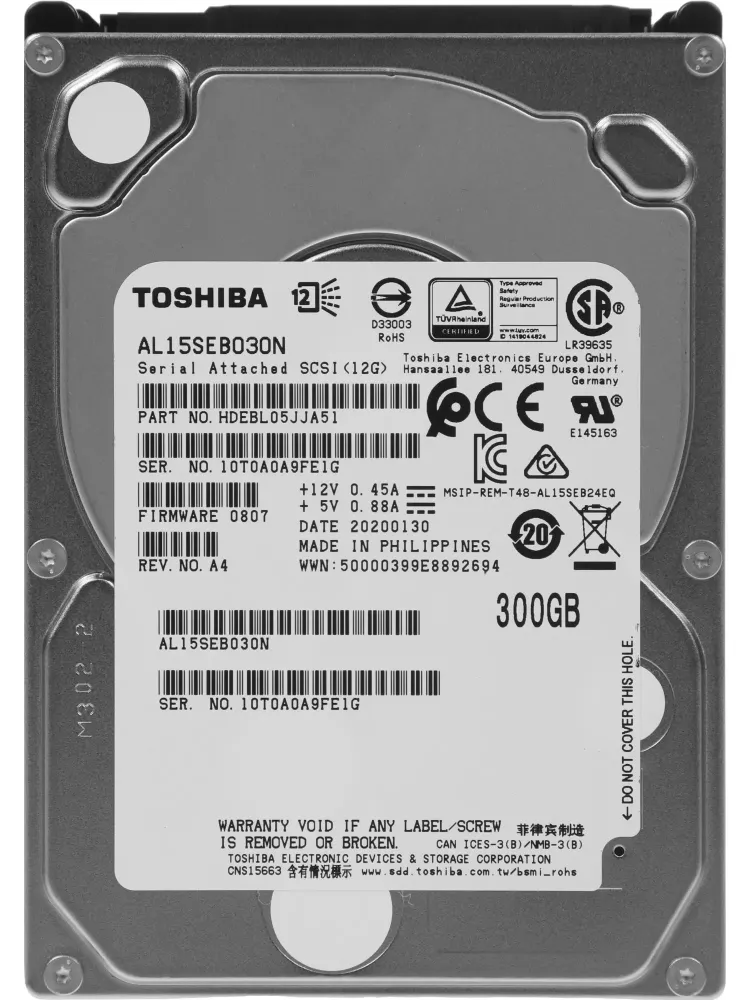 Жесткий диск Toshiba 300GB  SAS2.5" 10500RPM 128MB AL15SEB030N