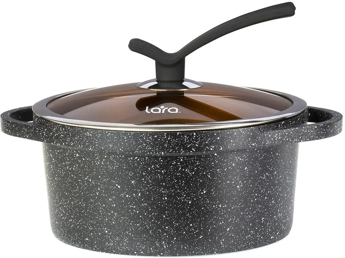 Кастрюля LARA LR02-231 серия Orlean 20см, 2.6л, мрамор, Bronze, капс. индукционное дно, крышка
