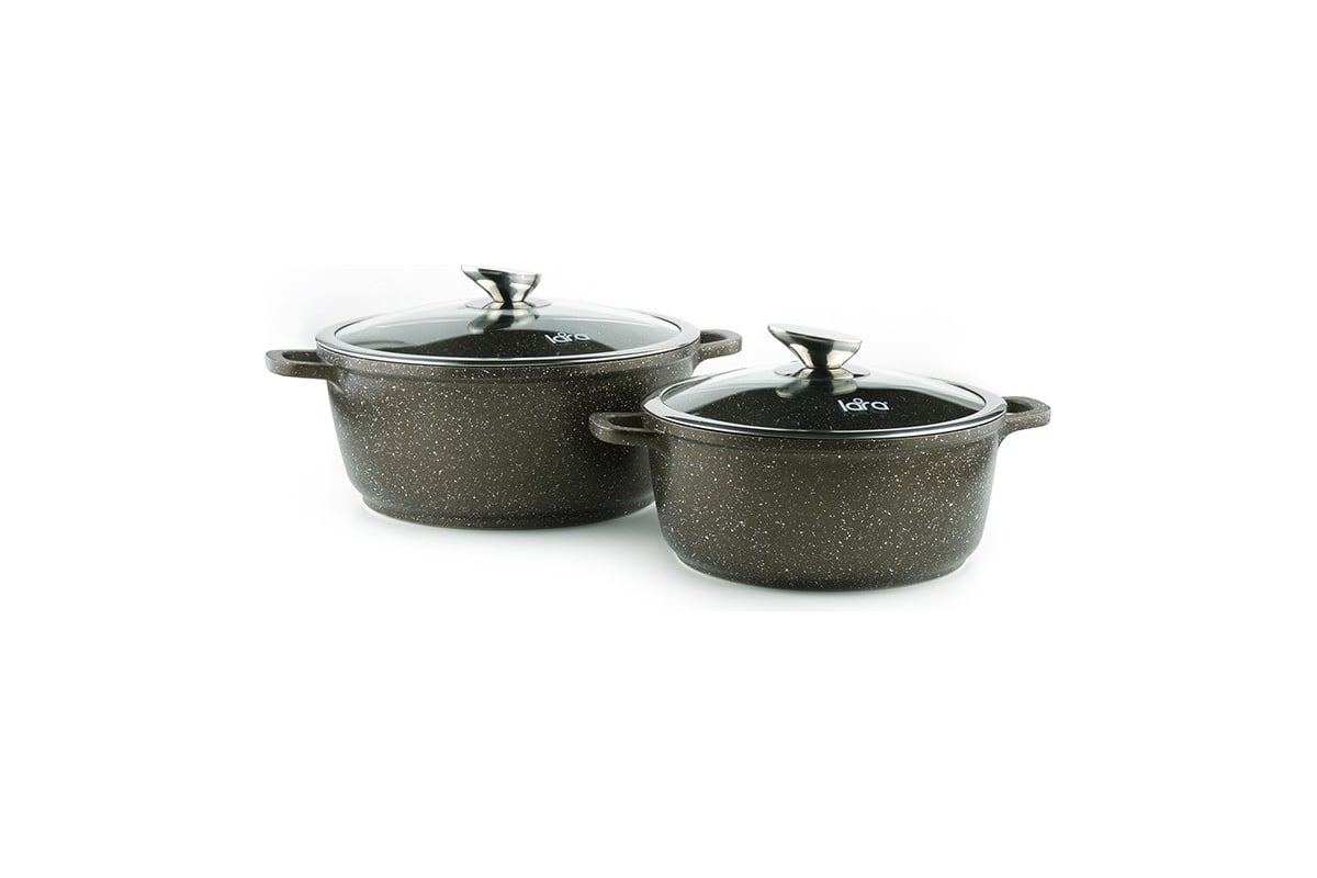 LR02-111 Набор посуды LARA CHOCO литой алюминий, мрамор, 2 пр., (кастр. 3.1л + 5,0л)