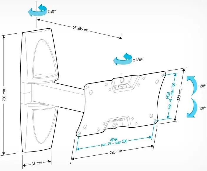 Кронштейн для телевизора Holder LCDS-5063 черный 19"-32" макс.30кг настенный поворот и наклон