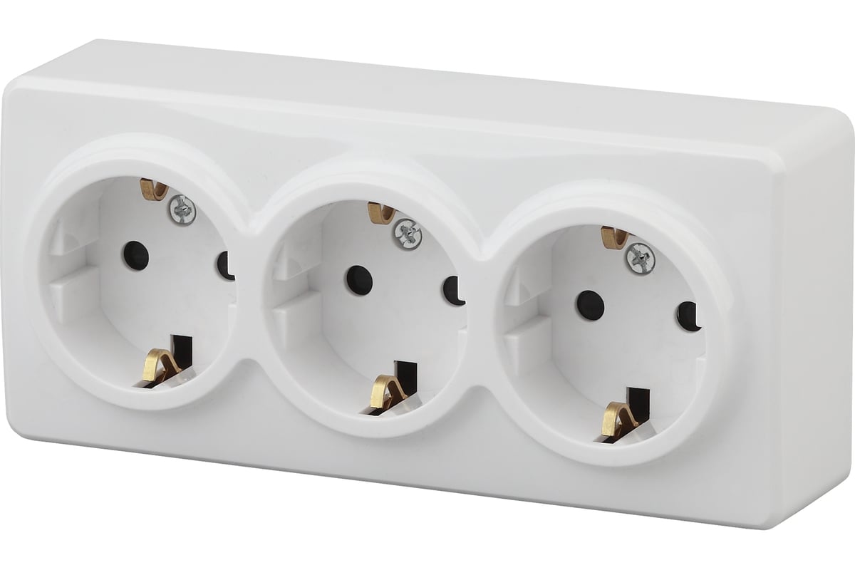 ЭРА Розетка 3х2P+E Schuko, 16A-250В, IP20, ОУ, Эра Эксперт, белый, 11-2208-01 (1/6)
