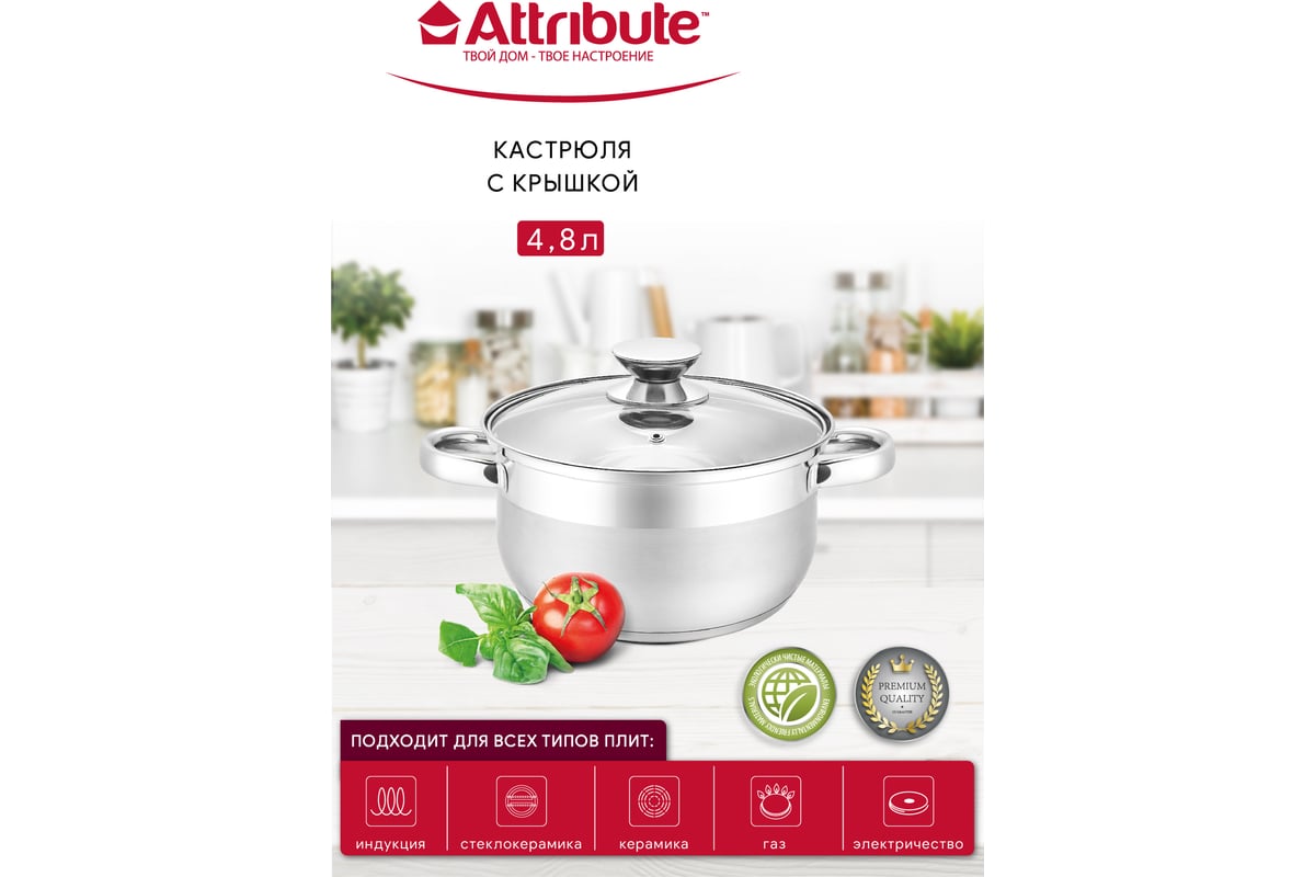 Кастрюля Attribute CLASSIC с крышкой 4.8 л ASS724
